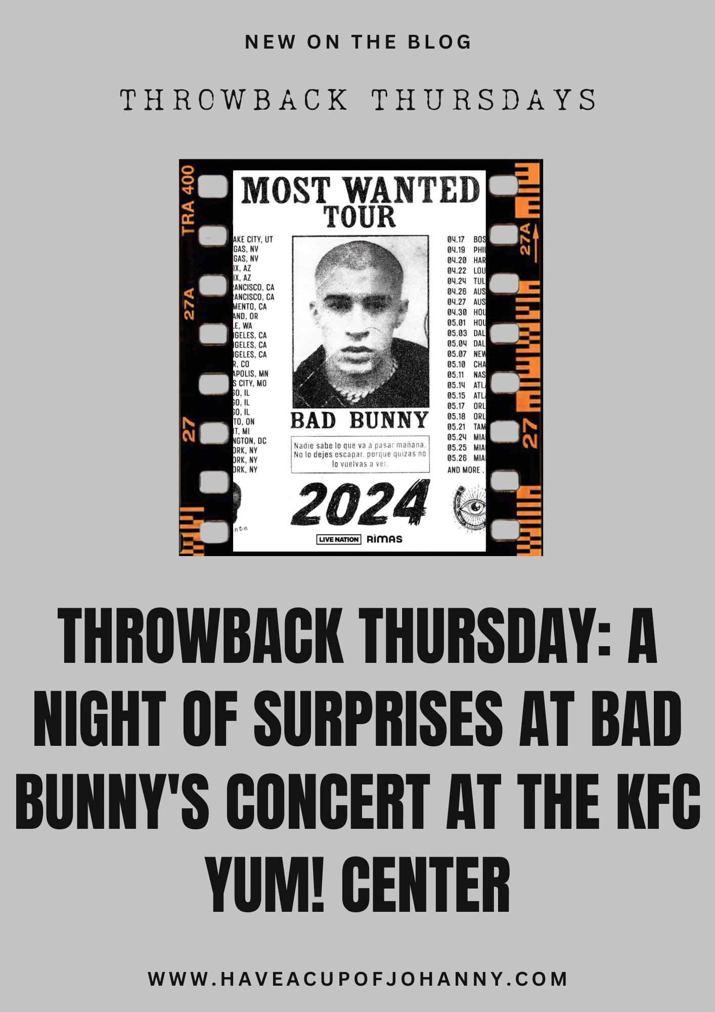 Blast from the Past: #ThrowbackThursday's Electric Night with Bad Bunny at KFC Yum! Center! #ConcertVibes #BadBunny #LiveMusicFeels #ThrowbackHits #MusicLovers #KFCYumCenter Get ready to relive the thumping beats and fiery stage presence that rocked the KFC Yum! Center! Our latest blog post takes you back to the night when the rhythms of Bad Bunny had us all on our feet. Spoiler: It was legendary! 🎤✨ Read the full story and experience the magic again: www.haveacupofjohanny.com Joa, it looks like you've got an electrifying throwback story to share with your readers. Get them hyped for a trip down memory lane!